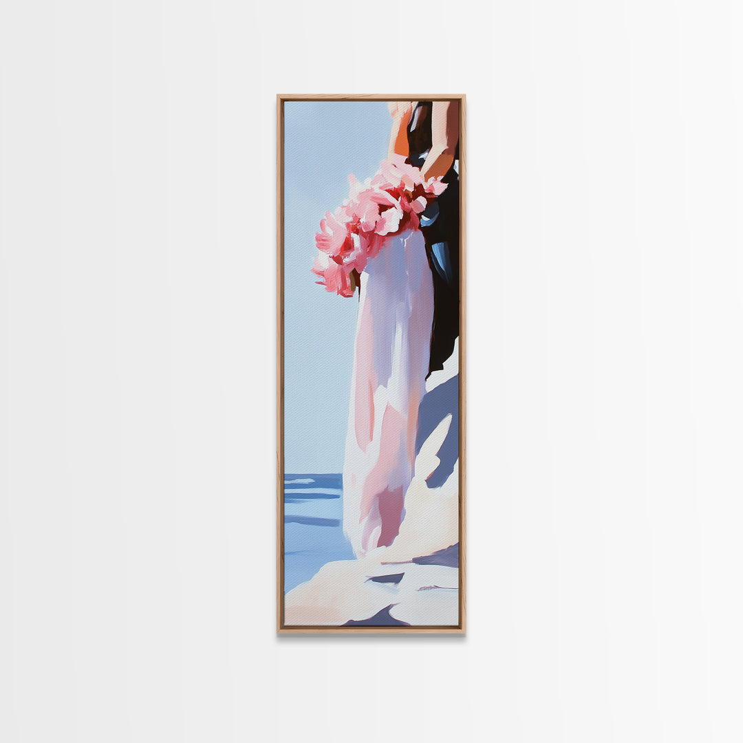 Blush Florals, Coastal Romance, Gentle Breeze, Framed Canvas Print, Feminine Wall Art, Boho Home Decor, Bedroom Art, Seaside Aesthetic
