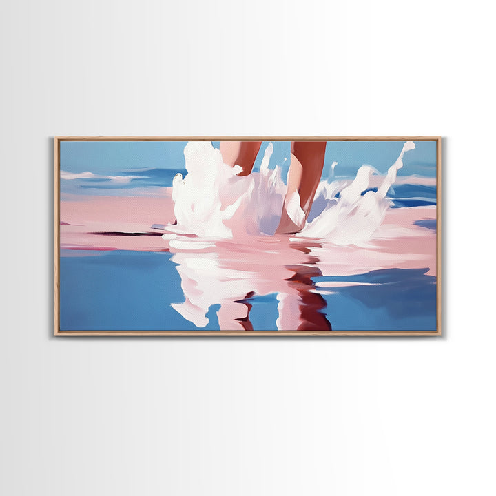 Ocean Reflection, Pink Waves, Beach Aesthetic, Coastal Art, Living Room Wall Art, Modern Seascape, Surreal Art, Framed Canvas Print