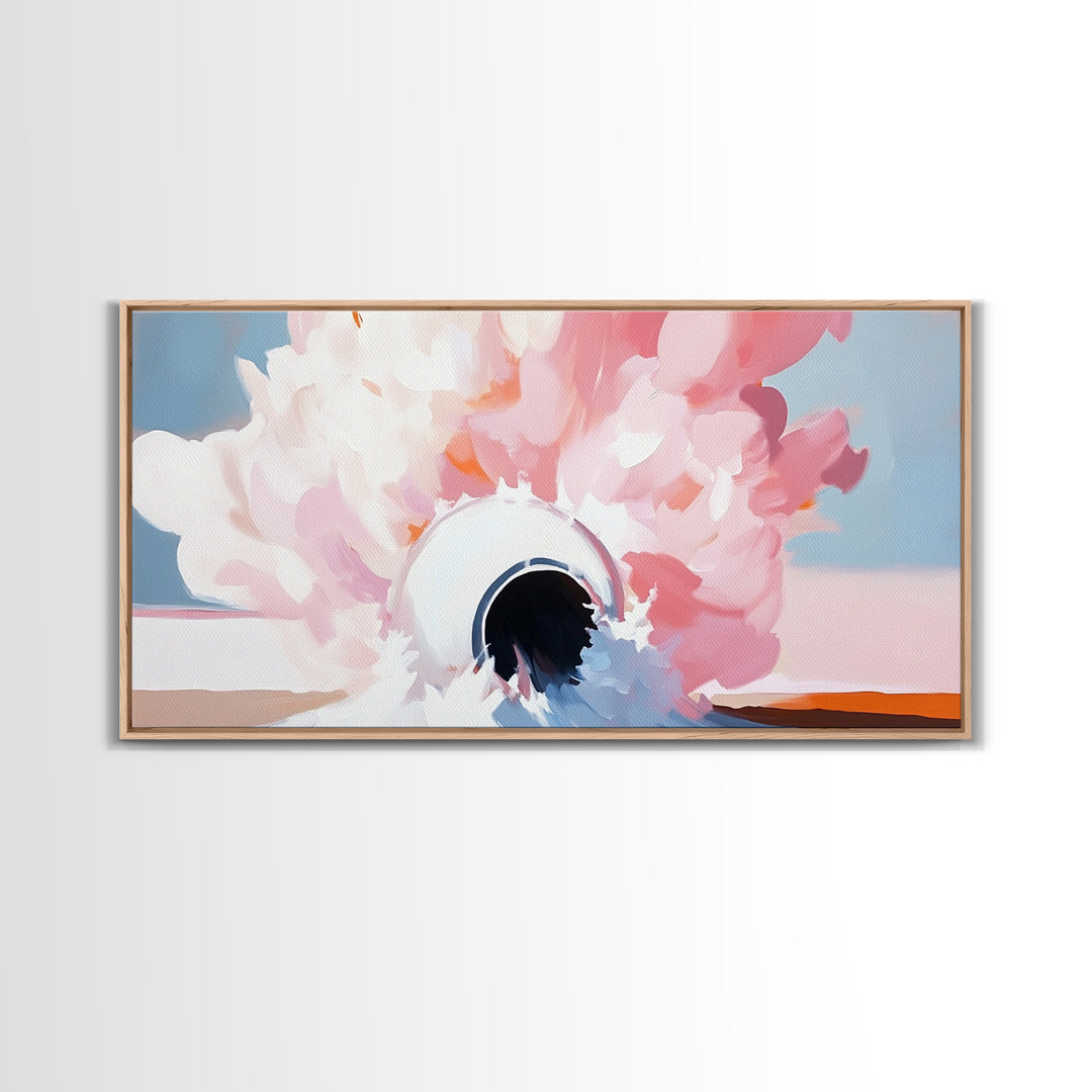 Abstract Explosion, Pink Cloud Art, Surreal Dreamy Painting, Modern Pastel Wall Decor, Whimsical Home Aesthetic, Framed Canvas Print