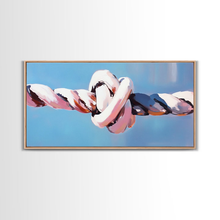 Nautical Rope Knot, Coastal Ocean Art, Maritime Wall Decor, Minimalist Nautical Painting, Boho Beach Aesthetic, Framed Canvas Print