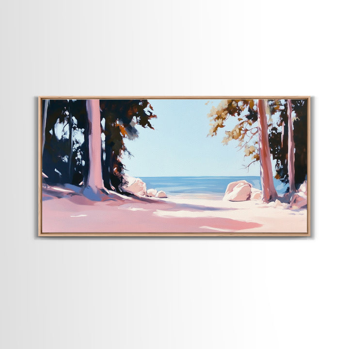 Beach View, Forest Path, Serene, Canvas Print, Coastal Home Decor, Nature Wall Art, Minimalist Art, Bedroom Wall Art, Tranquil Aesthetic