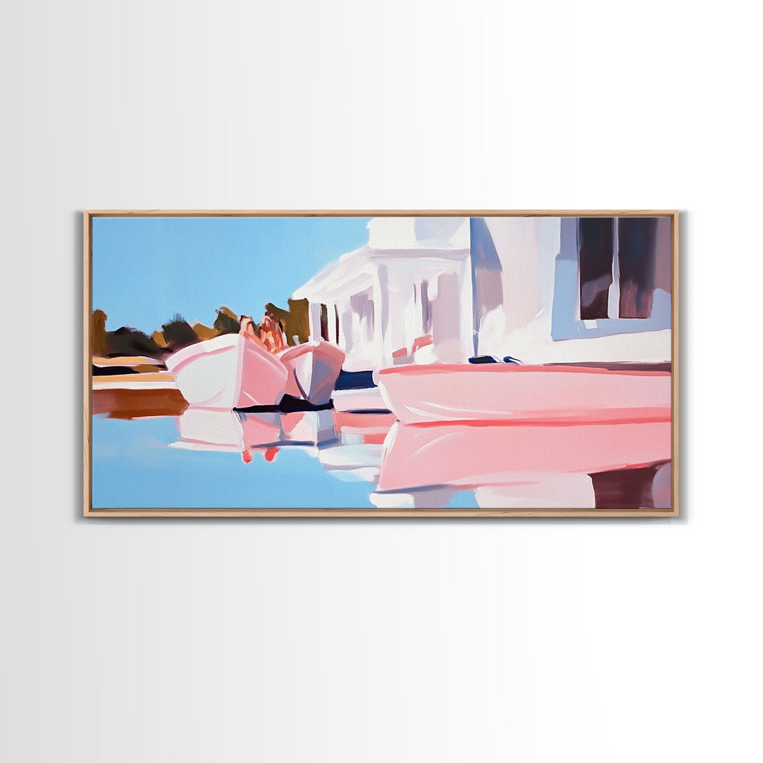 Boats Harbor, Reflection, Canvas Print, Coastal Art, Nautical Wall Art, Minimalist Home Decor, Serene Seascape, Modern Living Room Art