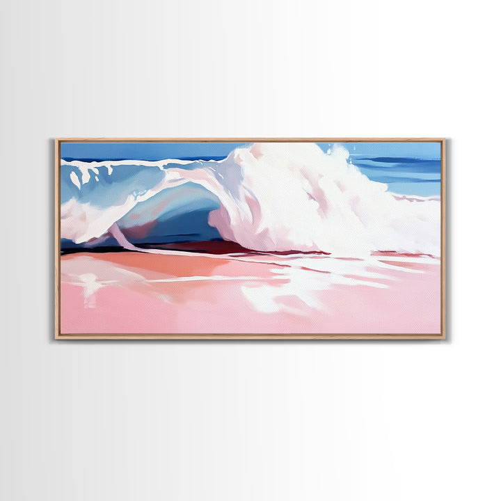 Ocean Wave, Soft Pink, Beach Scene, Canvas Print, Coastal Wall Art, Modern Home Decor, Nautical Aesthetic, Tranquil Bedroom Wall Art