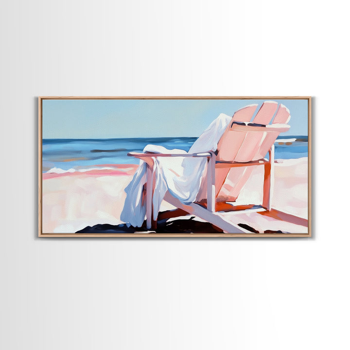 Beach Chair, Ocean View, Coastal Relaxation, Serene Seaside Art, Nautical Home Decor, Pastel Aesthetic, Living Room Wall Art, Canvas Print