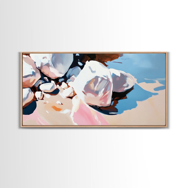 River Stones, Natural Elements, Boho Earthy Decor, Canvas Print, Minimalist Landscape, Zen Inspired Wall Art, Calm and Neutral