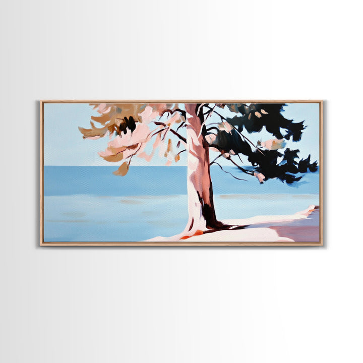 Coastal Tree, Ocean Breeze, Nature Landscape, Serene Scene, Framed Canvas Print, Beach House Wall Art, Relaxing Home Decor, Minimalist