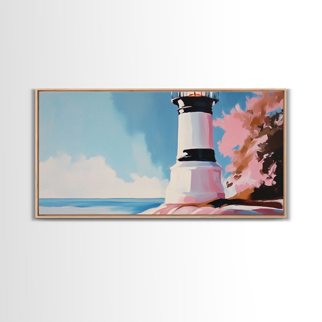 Black and White Lighthouse, Nautical Wall Art, Coastal Decor, Ocean Seascape, Modern Minimalist, Living Room Canvas Print