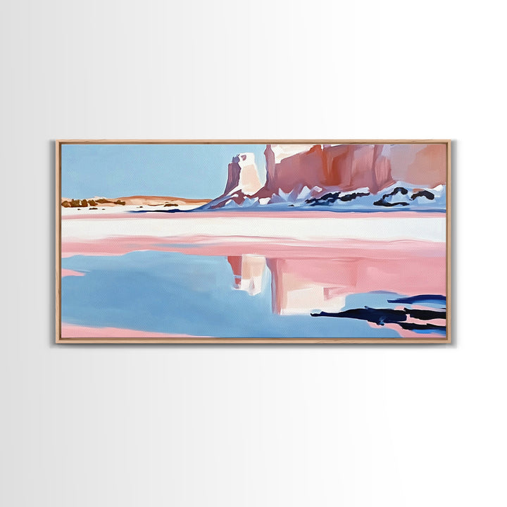 Desert Canyon Reflection, Southwest Landscape Art, Boho Nature Print, Western Wall Decor, Earthy Minimalist, Living Room Framed Canvas Print