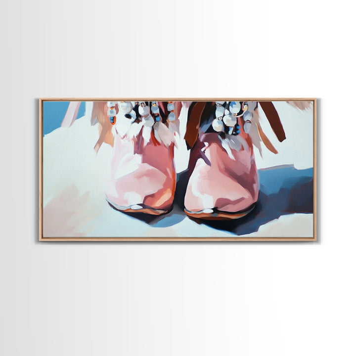 Boho Boots, Western Fashion, Beaded Cowboy Style, Rustic Aesthetic, Country Chic Decor, Modern Americana Art, Bedroom Wall Art