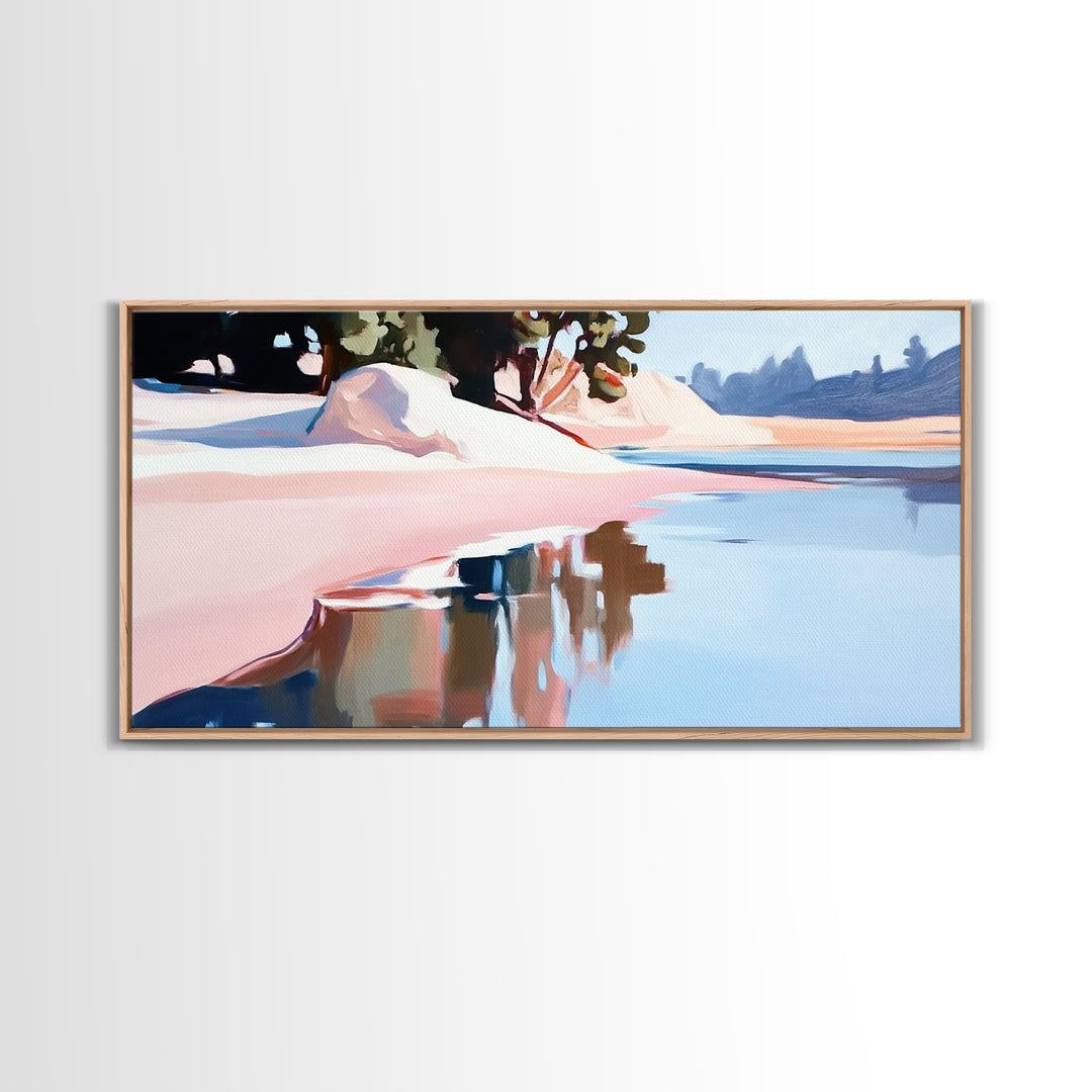 Coastal Tree, Overhang, Canvas Print, Ocean-inspired decor, modern beach wall art, pastel seascape, tranquil scenery, tropical vibes