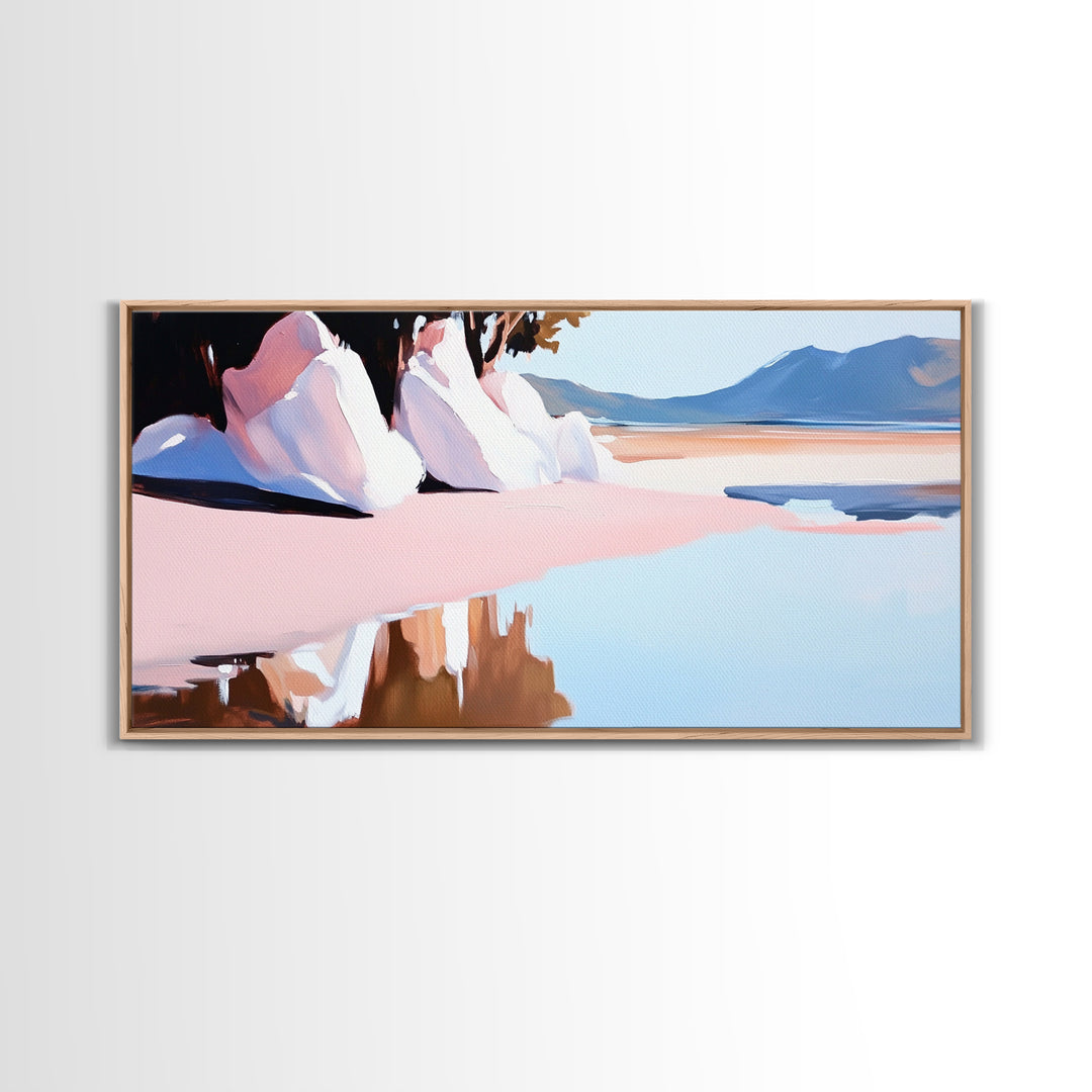 Beach Reflection, Sand, Canvas Print, Modern coastal decor, boho beach painting, tranquil water reflections, soft pastels, minimalist art