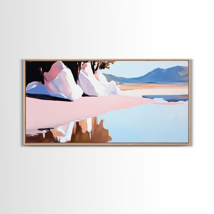 Beach Reflection, Sand, Canvas Print, Modern coastal decor, boho beach painting, tranquil water reflections, soft pastels, minimalist art