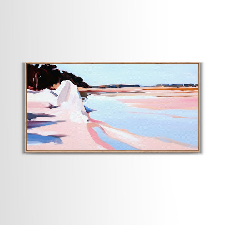 Cliffs Water, Reflection, Canvas Print, Coastal nature art, contemporary seascape painting, shoreline view, pastel scenery, ocean decor