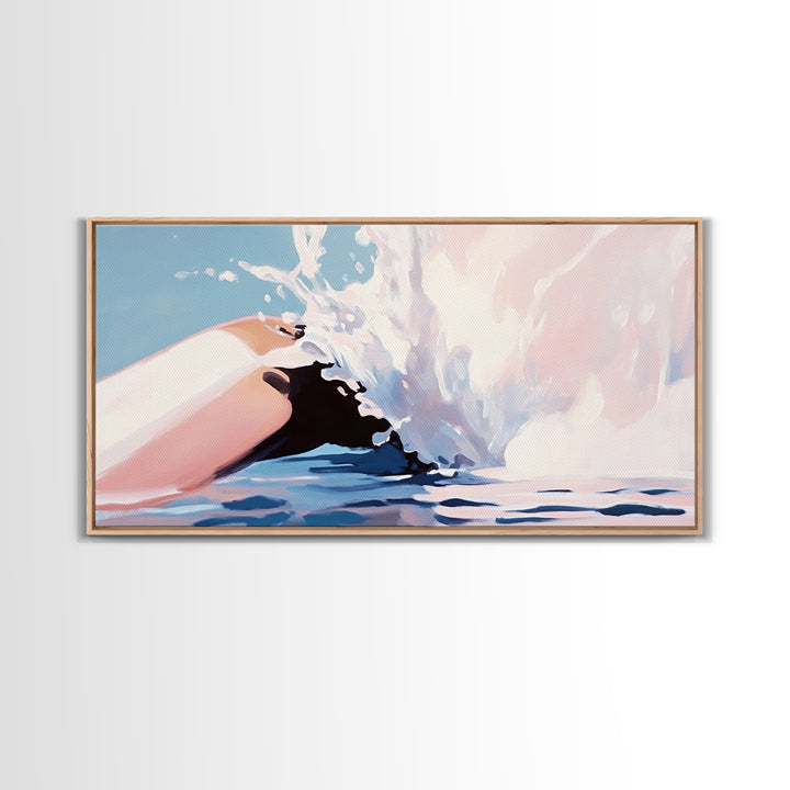 Ocean Splash, Wave Art, Coastal Decor, Beach House, Modern Seascape, Blue Wall Art, Water Painting, Minimalist, Framed Canvas Print