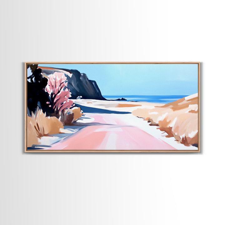 Ocean Road, Coastal Drive, Scenic Beach Art, Framed Canvas Print, Nautical Decor, Minimalist Landscape, Calm Vibes, Living Room Wall Art