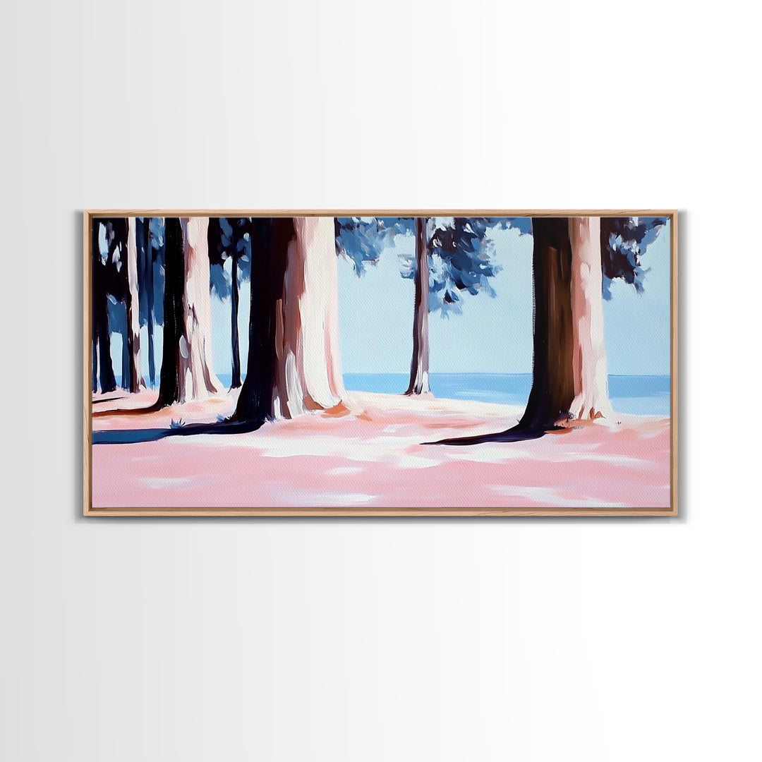 Pine Forest, Tranquil Landscape Art, Nature Inspired Print, Coastal Trees, Earthy Tones, Modern Wilderness Decor, Canvas Print