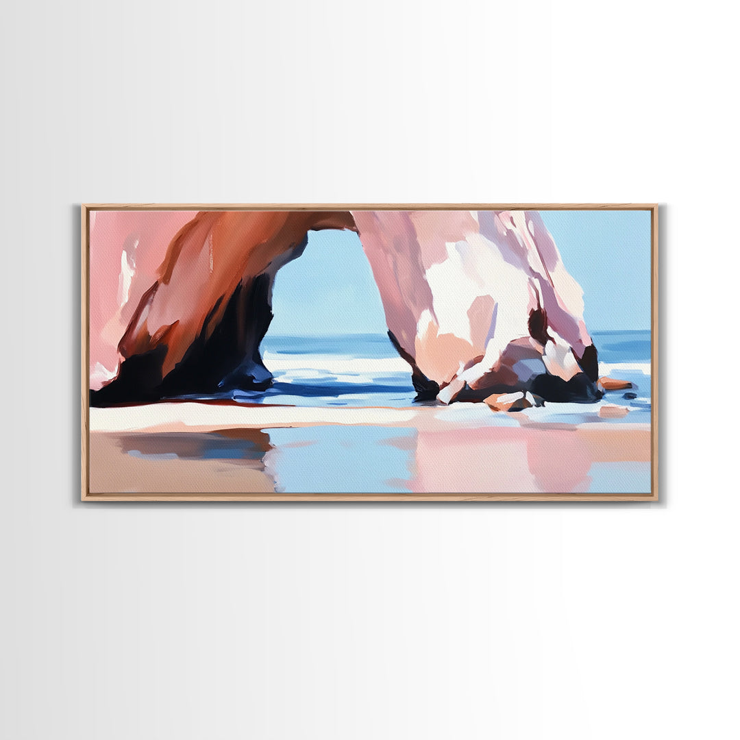 Rock Arch, Coastal Nature Art, Ocean Landscape Painting, Framed Canvas Print, Beach Wall Decor, Seascape Art, Minimalist Decor