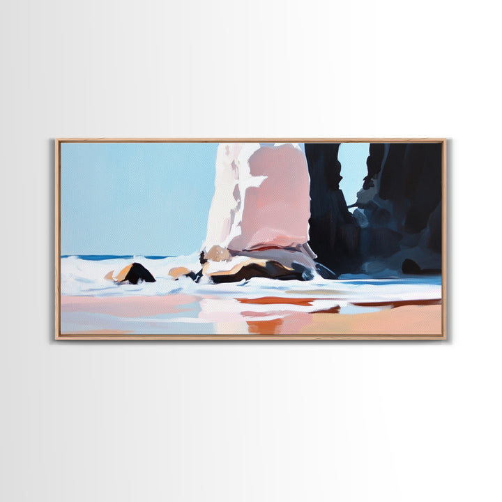 Coastal Rock, Seascape Art, Framed Canvas Print, Minimalist Beach Decor, Modern Wall Art, Ocean Landscape, Large Wall Art, Living Room