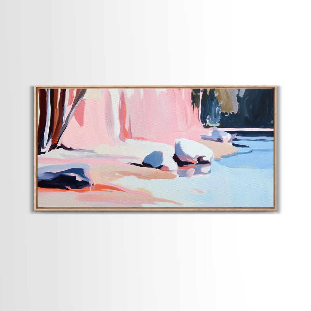 Rocky Beach, Nature Scene, Framed Canvas Print, Minimalist Seascape, Ocean Wall Art, Earthy Home Decor, Modern Coastal Art, Office