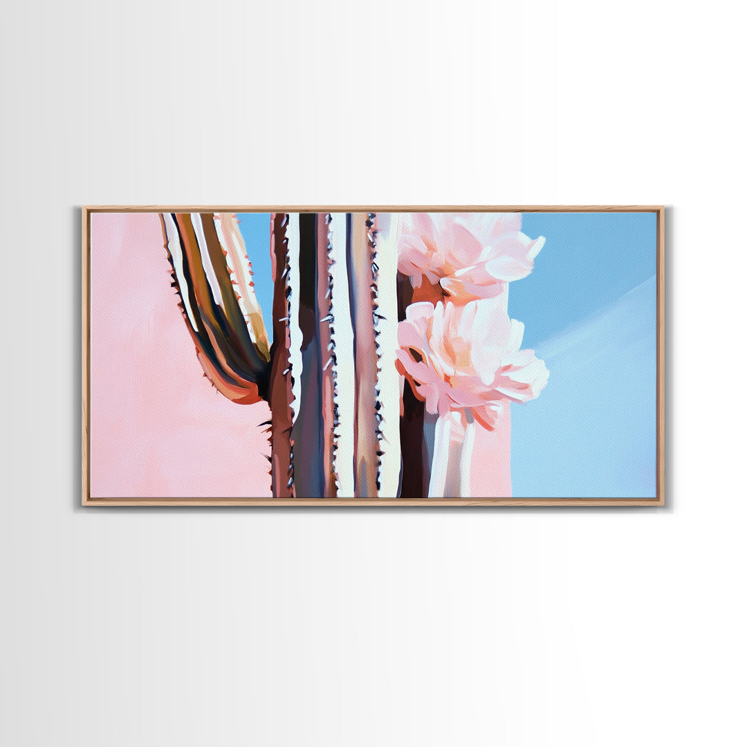 Cactus Bloom, Southwestern Wall Decor, Modern Desert Art, Boho Nature Painting, Minimalist Floral Scene, Aesthetic Pastel Tones, Canvas Print