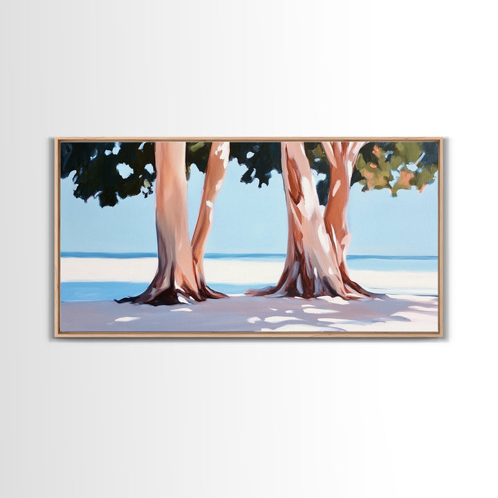 Beach Trees, Tropical Landscape, Nature Artwork, Coastal Home Decor, Minimalist Wall Art, Living Room Wall Art, Framed Canvas Print