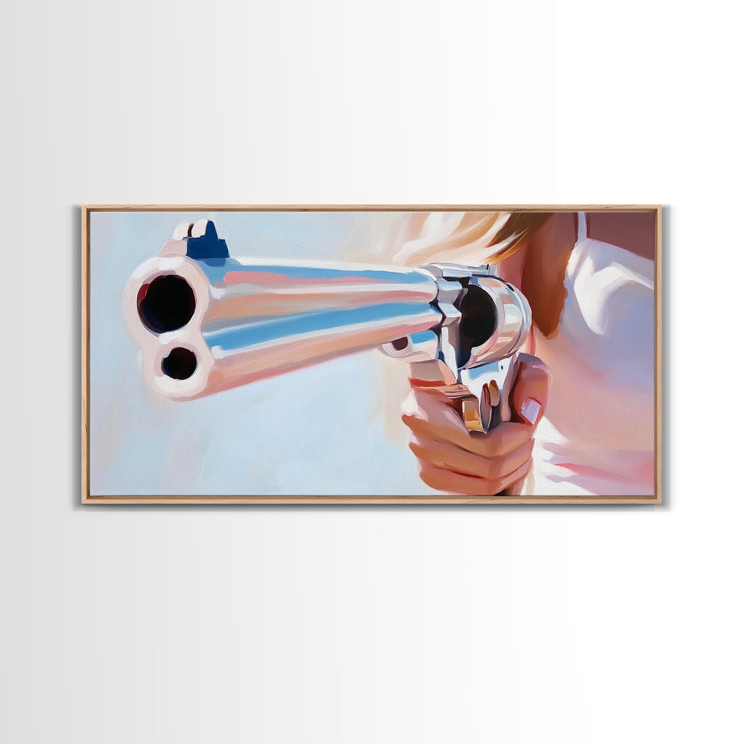 Chrome Gun, Western Art, Cowboy Decor, Canvas Print, Edgy Wall Art, Modern Painting, Masculine Art, Man Cave Wall Decor