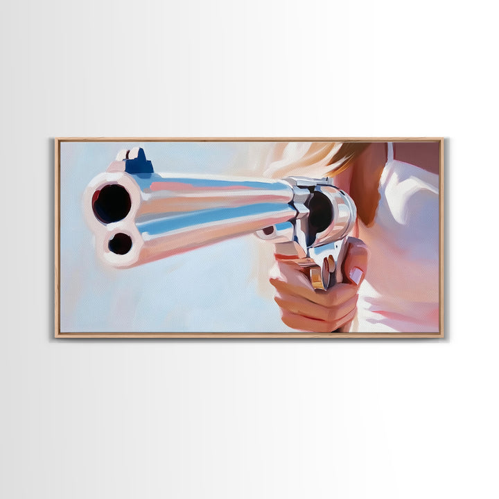Chrome Gun, Western Art, Cowboy Decor, Canvas Print, Edgy Wall Art, Modern Painting, Masculine Art, Man Cave Wall Decor