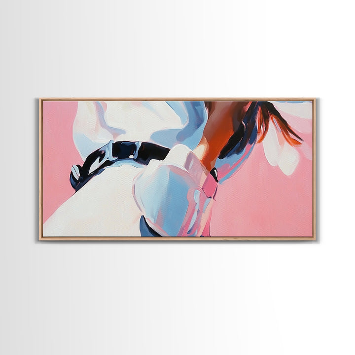 Cowgirl Outfit, Country Aesthetic, Western Home Decor, Feminine Wall Art, Fashion Framed Canvas Print, Pink and Blue Artwork