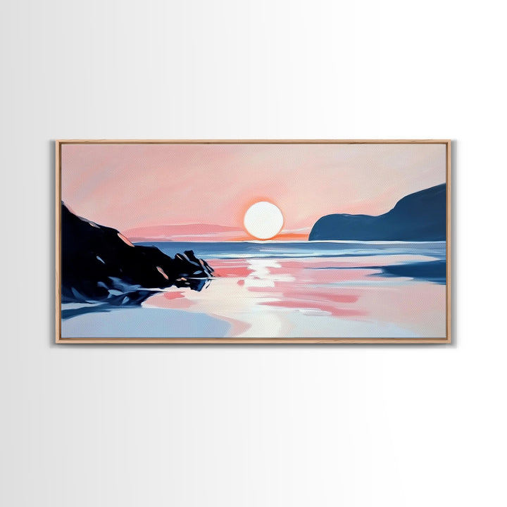Dreamy Sunset, Coastal View, Framed Canvas Print, Serene Seascape, Beach House Decor, Modern Ocean Art, Calming Home Aesthetic