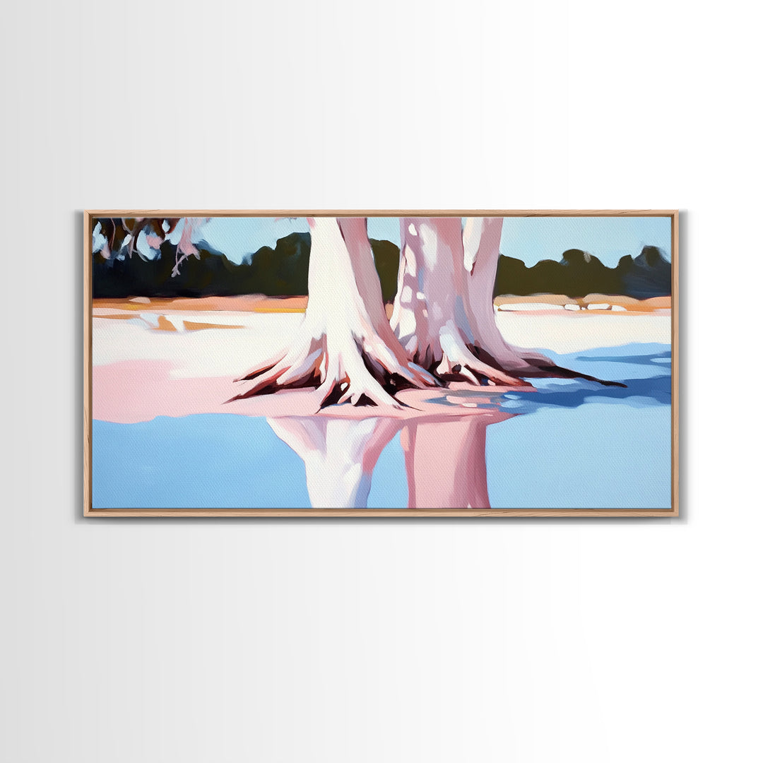 Cypress Reflection, Nature Art, Framed Canvas Print, Landscape Wall Decor, Modern Home Aesthetic, Boho Forest Painting