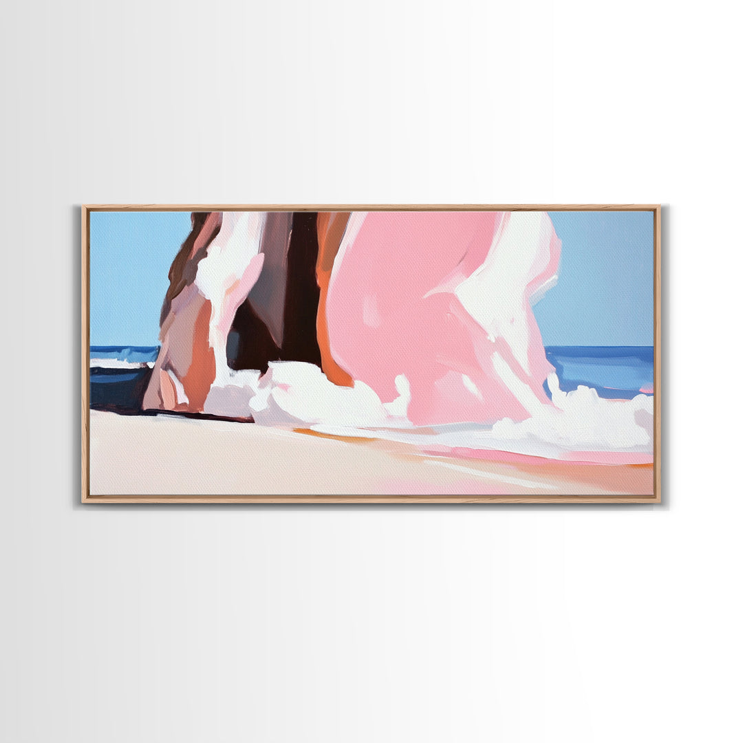 Beach Cliffside, Ocean Waves Art, Coastal Home Decor, Beach Vacation Aesthetic, Minimalist Seascape, Canvas Print, Bedroom Wall Art