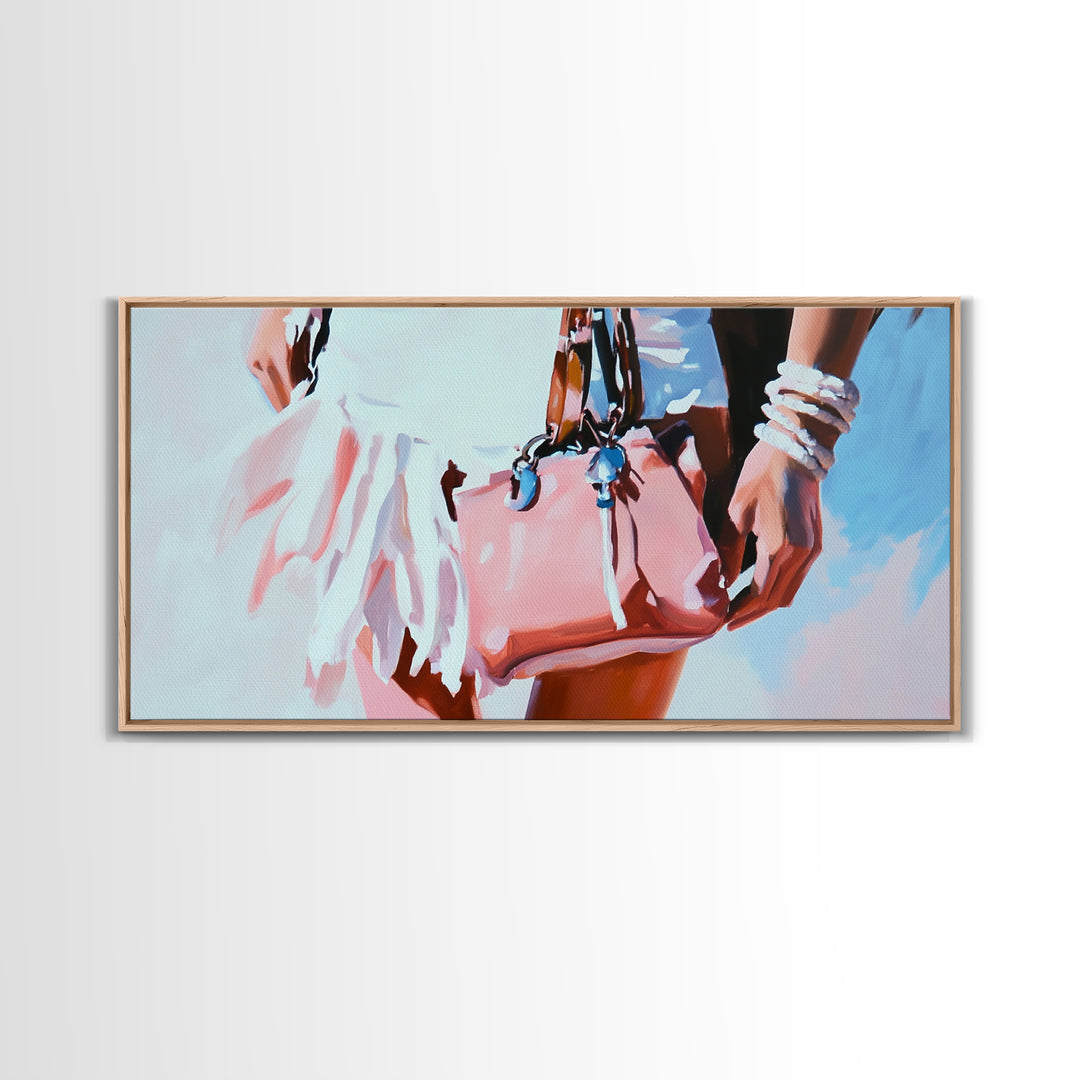 Beach Chic, Boho Fashion, Framed Canvas Print, Coastal Wall Art, Feminine Aesthetic, Pastel Painting, Modern Home Decor