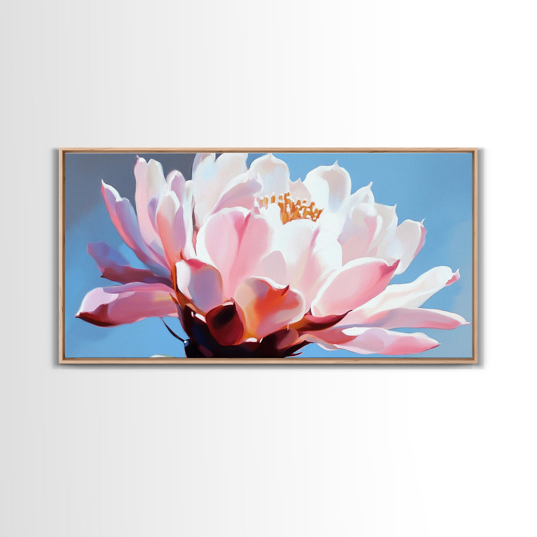 Blooming Cactus, Floral Wall Art, Desert Aesthetic, Boho Nature Decor, Soft Pink Botanical, Succulent Art, Canvas Print, Kitchen Decor