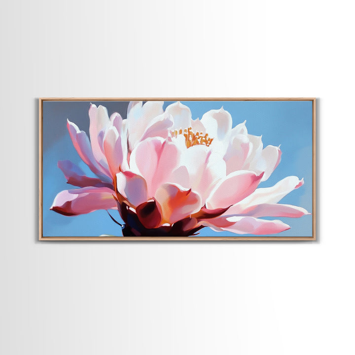 Blooming Cactus, Floral Wall Art, Desert Aesthetic, Boho Nature Decor, Soft Pink Botanical, Succulent Art, Canvas Print, Kitchen Decor