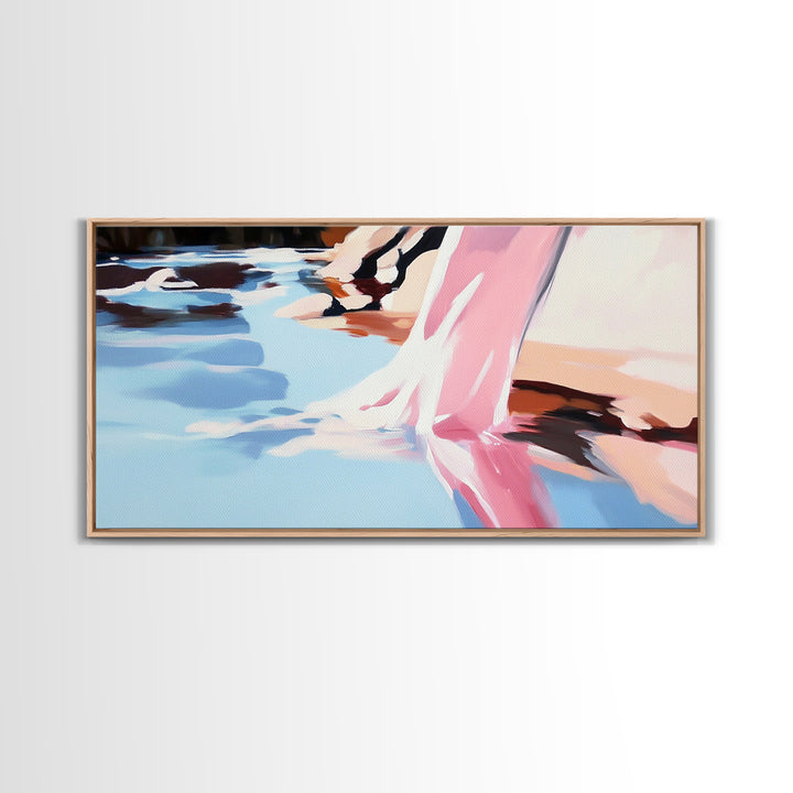 Flowing Water, Abstract Landscape, River Reflection, Soft Blues and Pinks, Peaceful Nature, Contemporary Minimalism, Canvas Print
