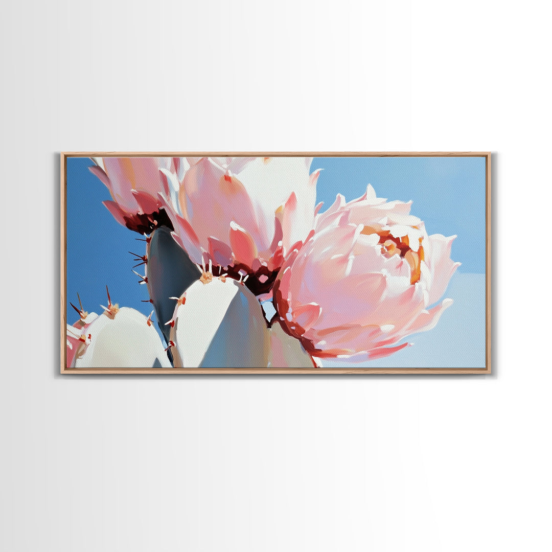 Cactus Blossoms, Desert Botanical Art, Vibrant Succulent, Pink Flowering Cactus, Bohemian Aesthetic, Canvas Print, Living Room