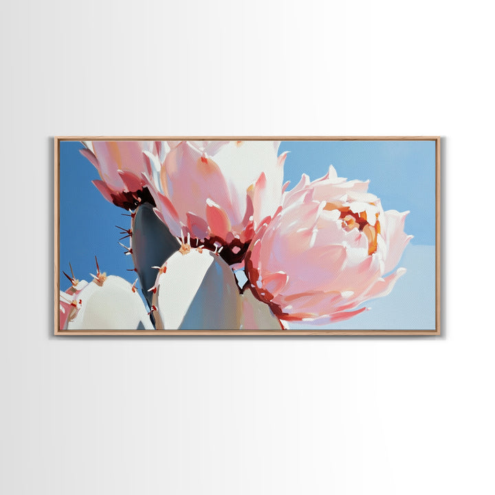 Cactus Blossoms, Desert Botanical Art, Vibrant Succulent, Pink Flowering Cactus, Bohemian Aesthetic, Canvas Print, Living Room
