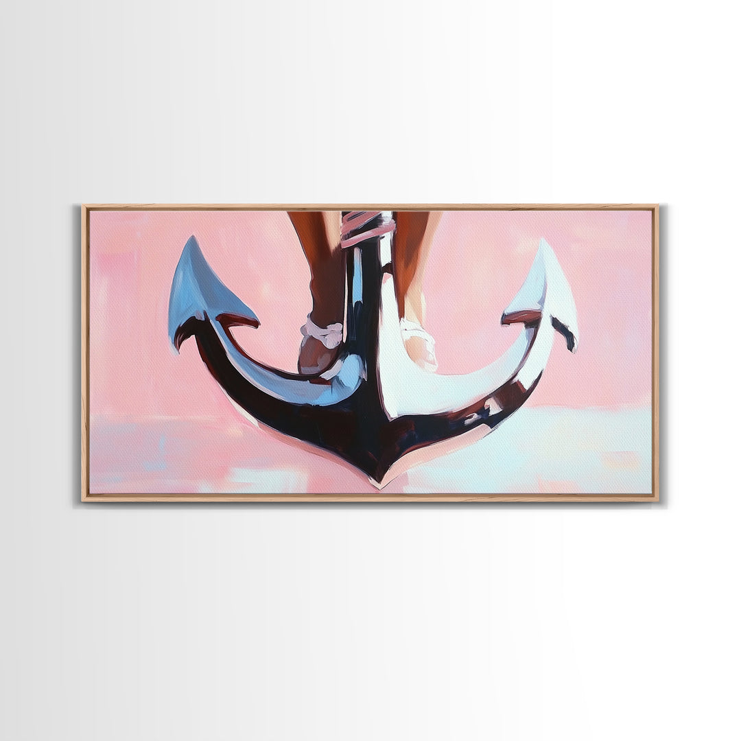 Nautical Anchor, Surreal Maritime, Ocean Aesthetic, Coastal Home Decor, Pink Nautical Art, Living Room Wall Art, Canvas Print