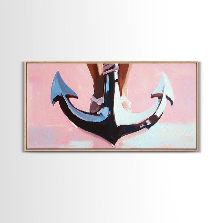 Nautical Anchor, Surreal Maritime, Ocean Aesthetic, Coastal Home Decor, Pink Nautical Art, Living Room Wall Art, Canvas Print