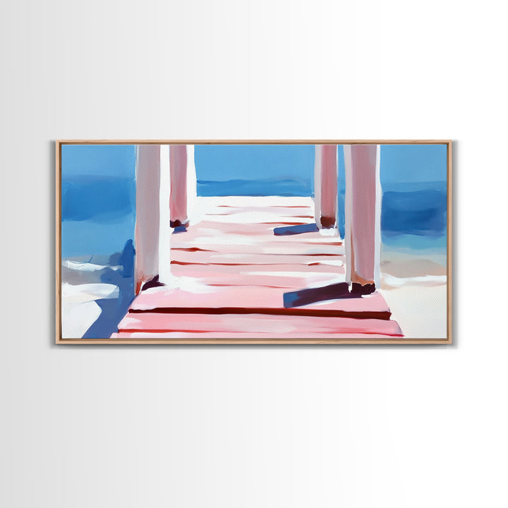 Pier View, Ocean Serenity, Minimalist Art, Beach House Wall Art, Modern Seascape, Living Room Decor, Canvas Print, Relaxing Aesthetic