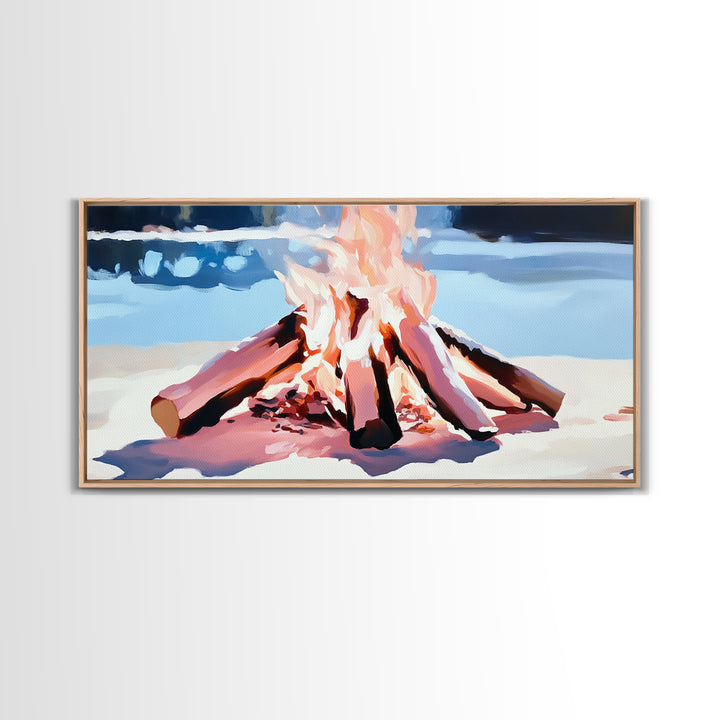 Campfire, Cozy Glow, Autumn Wall Art, Rustic Home Decor, Boho Adventure Aesthetic, Living Room Art, Framed Canvas Print, Gift Idea