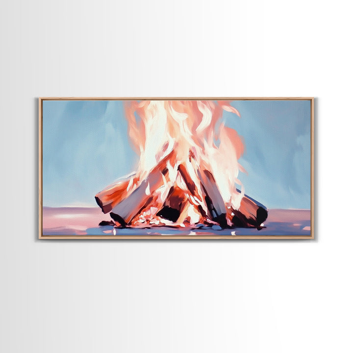 Bonfire, Evening Flames, Warm Wall Art, Fall Aesthetic, Cozy Cabin Decor, Minimalist Nature Art, Framed Canvas Print, Gift Idea