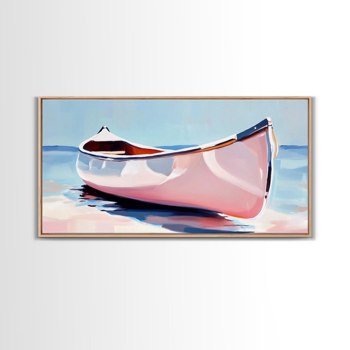 Canoe, Calm Waters, Minimalist Wall Art, Boho Adventure Decor, Nature Inspired Artwork, Lake House Aesthetic, Framed Canvas Print