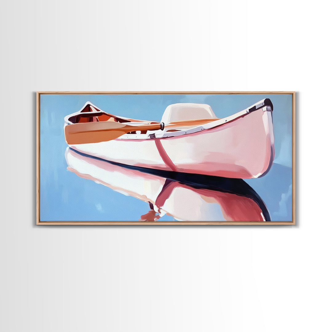 Rowboat, Water Reflection, Nautical Wall Art, Serene Coastal Decor, Minimalist Lake House Art, Framed Canvas Print, Gift Idea