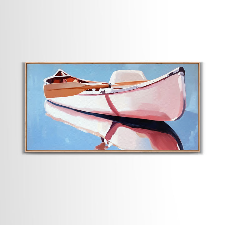Rowboat, Water Reflection, Nautical Wall Art, Serene Coastal Decor, Minimalist Lake House Art, Framed Canvas Print, Gift Idea