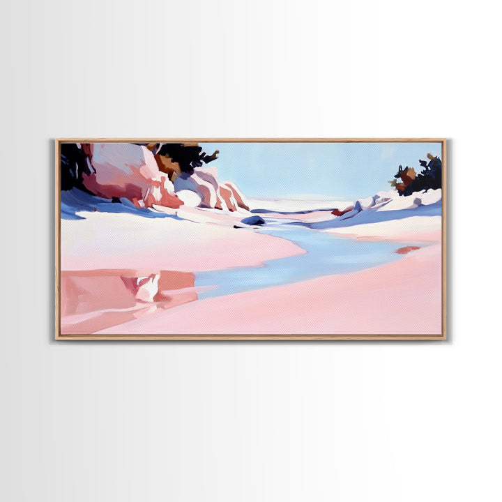 Desert River, Pastel Landscape, Western Aesthetic, Minimalist Nature Art, Boho Home Decor, Serene Wall Art, Framed Canvas Print