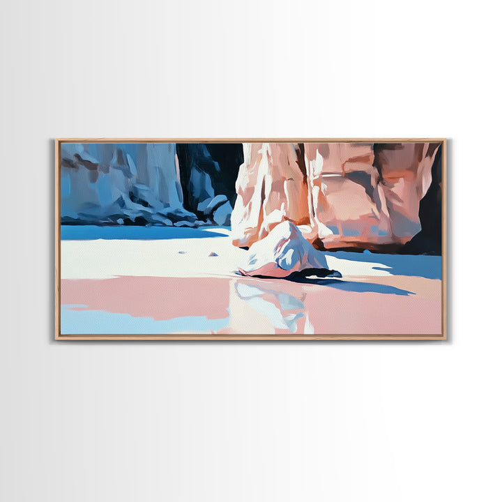 Canyon Reflection, Nature Wall Art, Modern Landscape Art, Neutral Earth Tones, Boho Aesthetic, Framed Canvas Print, Living Room Decor