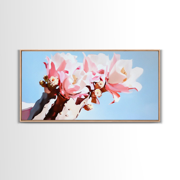 Cactus Blooms, Floral Desert Art, Southwest Boho Print, Nature Botanical Art, Soft Pastel Aesthetic, Framed Canvas Print, Bedroom or Office