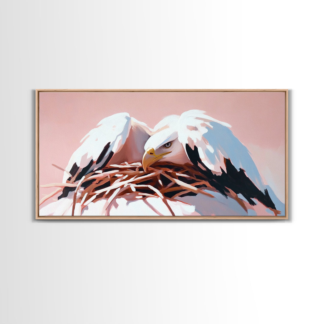 Bald Eagle, Wildlife Nest, Majestic Bird Art, American Symbol, Nature Aesthetic, Home Office Decor, Living Room Art, Framed Canvas Print