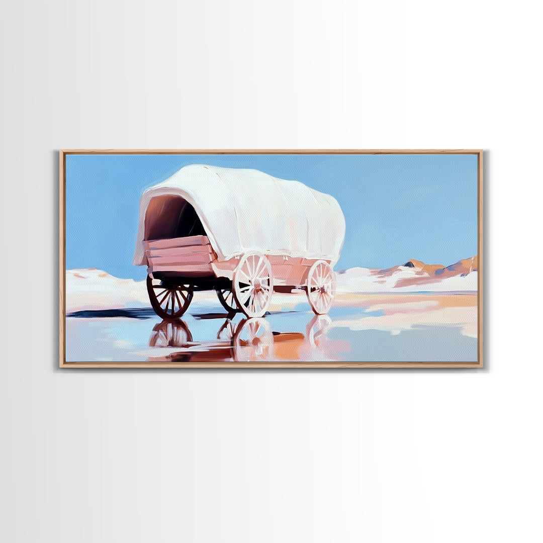 Covered Wagon, Western Art, Pioneer Print, Rustic Decor, Framed Canvas Print, Living Room Wall Art, Boho Farmhouse Style